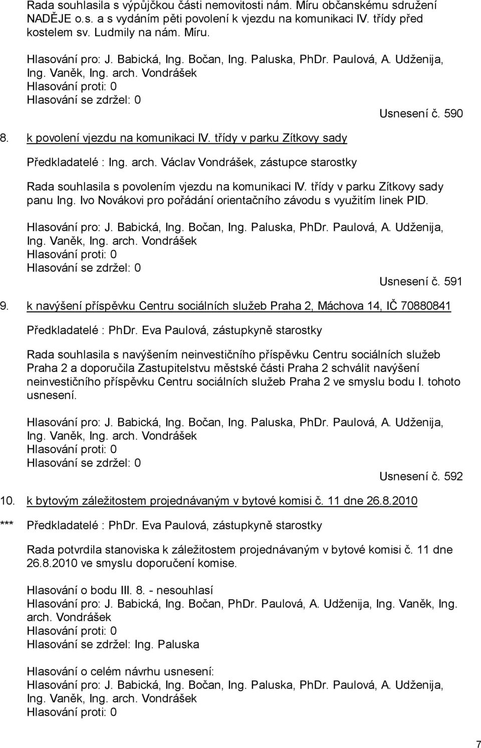 třídy v parku Zítkovy sady Předkladatelé : Ing. arch. Václav Vondrášek, zástupce starostky Rada souhlasila s povolením vjezdu na komunikaci IV. třídy v parku Zítkovy sady panu Ing.