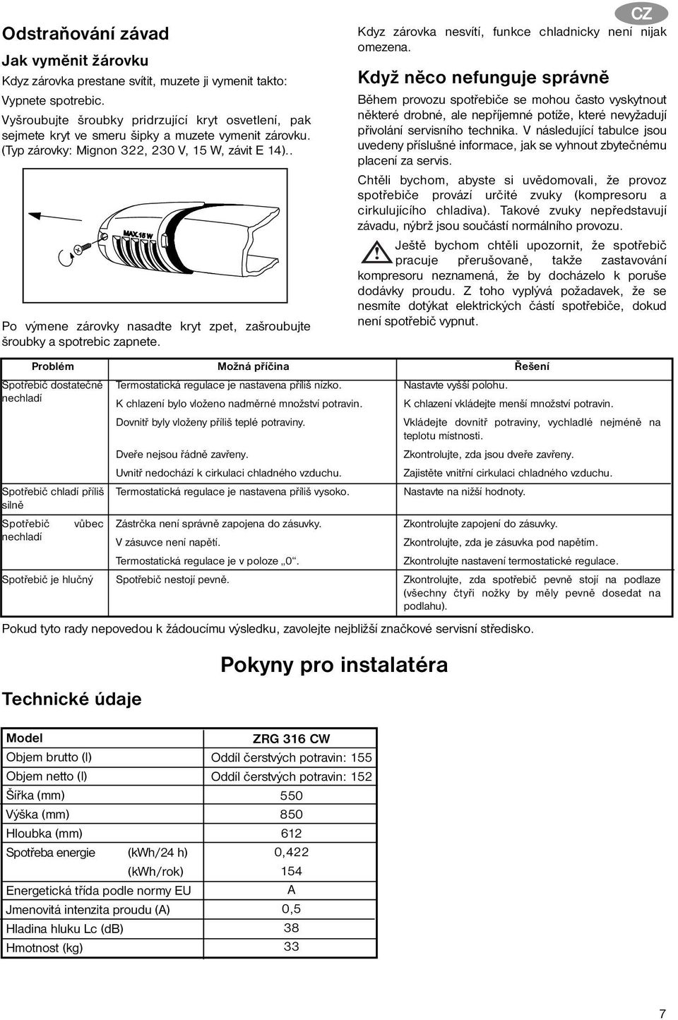 . Po výmene zárovky nasadte kryt zpet, zašroubujte šroubky a spotrebic zapnete.