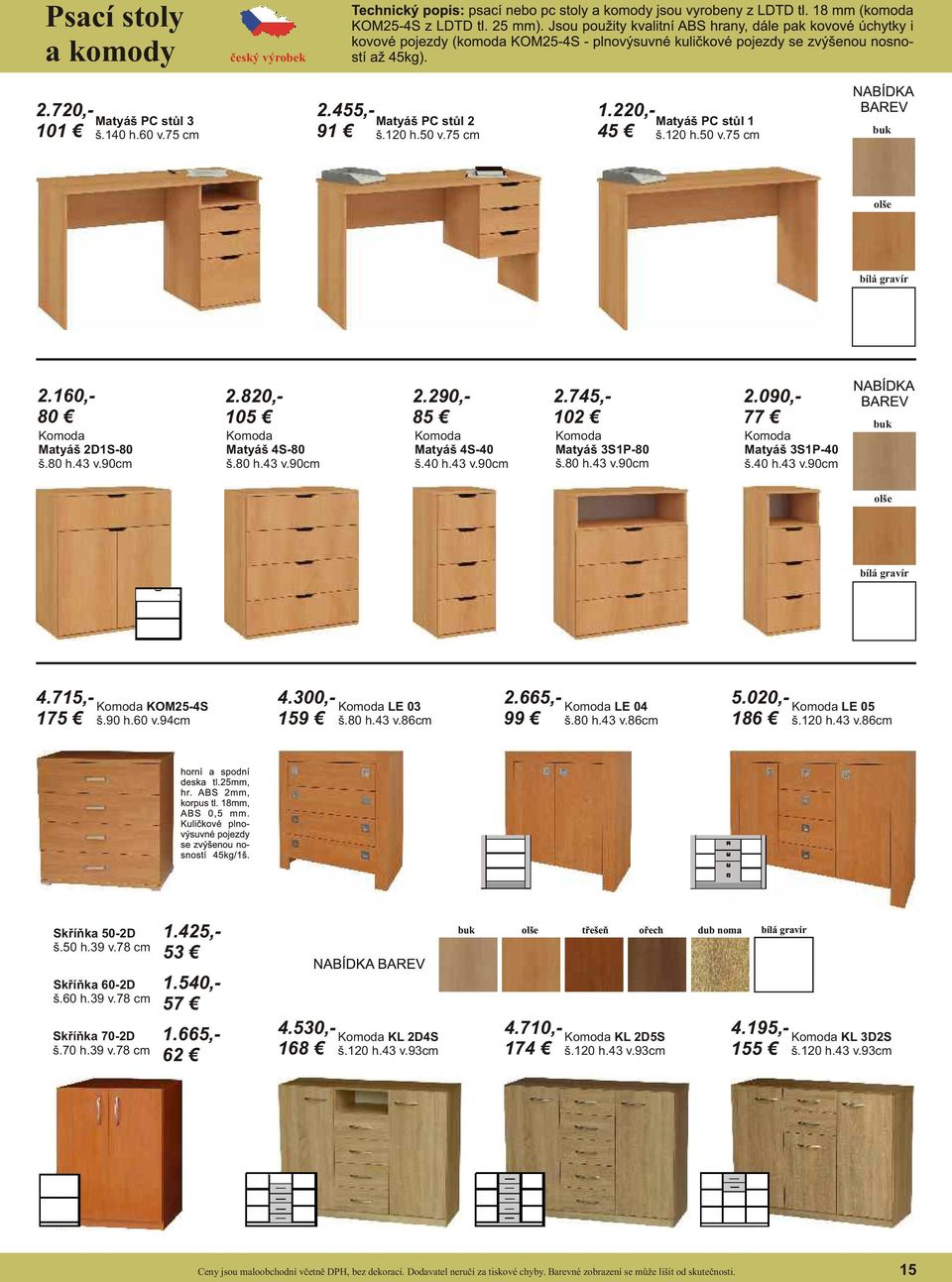 40 h.43 v.90cm 4.715,- 175 Komoda KOM25-4S š.90 h.60 v.94cm 4.300,- 159 Komoda LE 03 š.80 h.43 v.86cm 2.665,- 99 Komoda LE 04 š.80 h.43 v.86cm 5.020,- 186 Komoda LE 05 š.120 h.43 v.86cm Skříňka 50-2D š.
