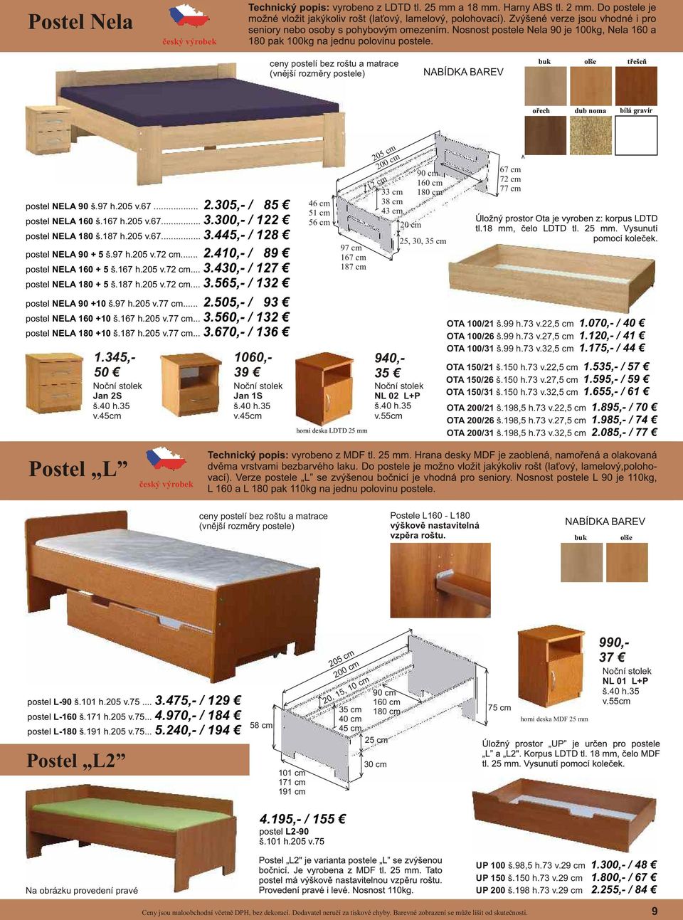 187 h.205 v.72 cm... 3.565,- / 132 postel NELA 90 +10 š.97 h.205 v.77 cm... 2.505,- / 93 postel NELA 160 +10 š.167 h.205 v.77 cm... 3.560,- / 132 postel NELA 180 +10 š.187 h.205 v.77 cm... 3.670,- / 136 1.