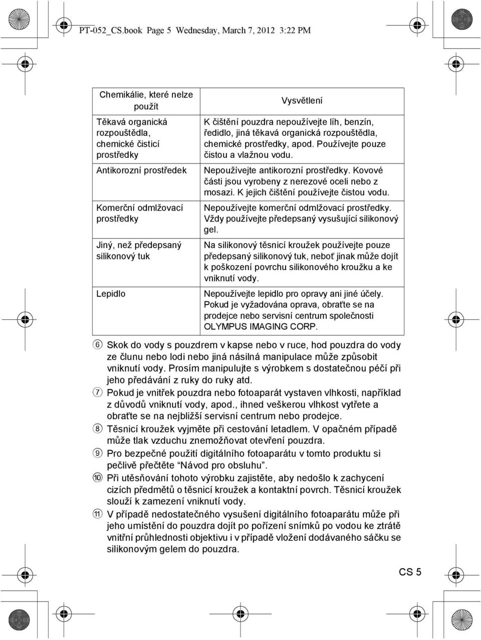 předepsaný silikonový tuk Lepidlo Vysvětlení K čištění pouzdra nepoužívejte líh, benzín, ředidlo, jiná těkavá organická rozpouštědla, chemické prostředky, apod. Používejte pouze čistou a vlažnou vodu.