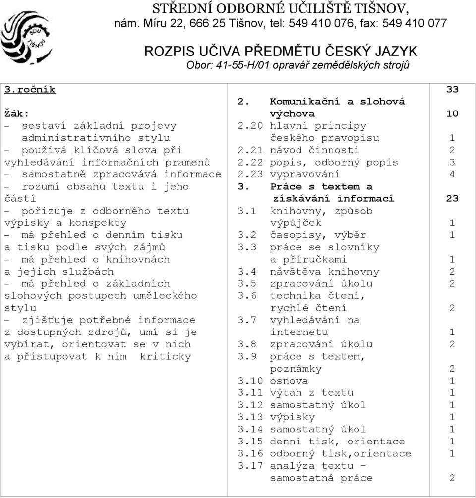 odborného textu výpisky a konspekty má přehled o denním tisku a tisku podle svých zájmů má přehled o knihovnách a jejich službách má přehled o základních slohových postupech uměleckého stylu zjišťuje