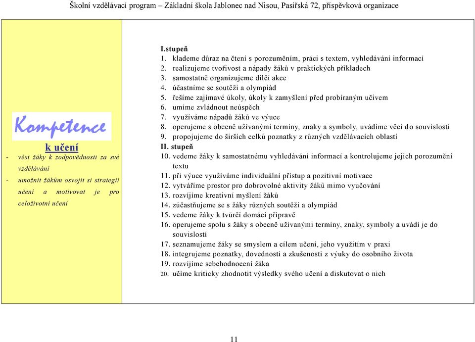účastníme se soutěži a olympiád 5. řešíme zajímavé úkoly, úkoly k zamyšlení před probíraným učivem 6. umíme zvládnout neúspěch 7. využíváme nápadů žáků ve výuce 8.