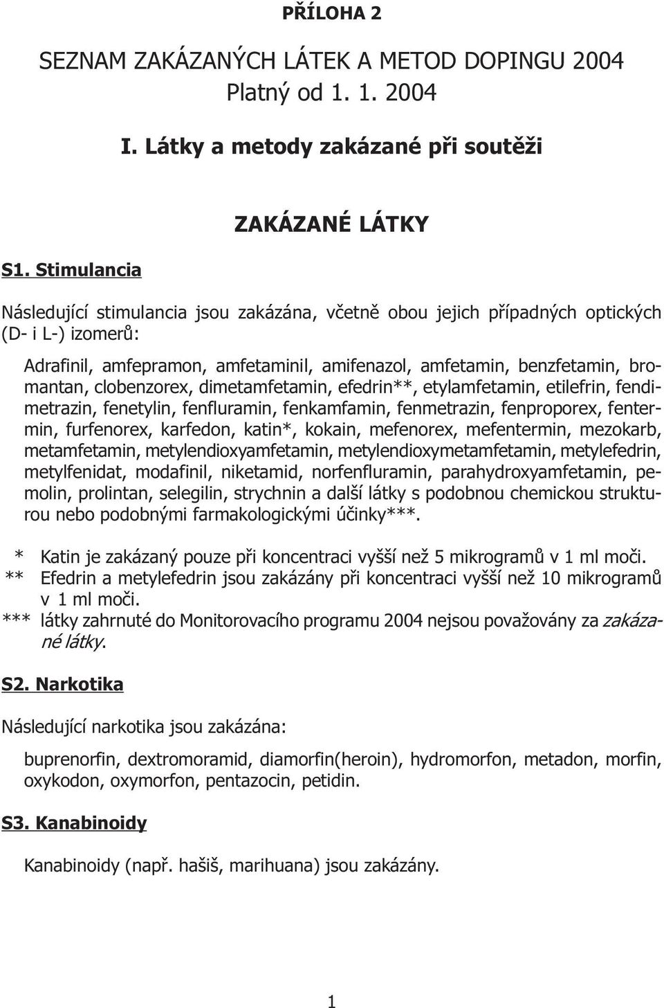 bromantan, clobenzorex, dimetamfetamin, efedrin**, etylamfetamin, etilefrin, fendimetrazin, fenetylin, fenfluramin, fenkamfamin, fenmetrazin, fenproporex, fentermin, furfenorex, karfedon, katin*,