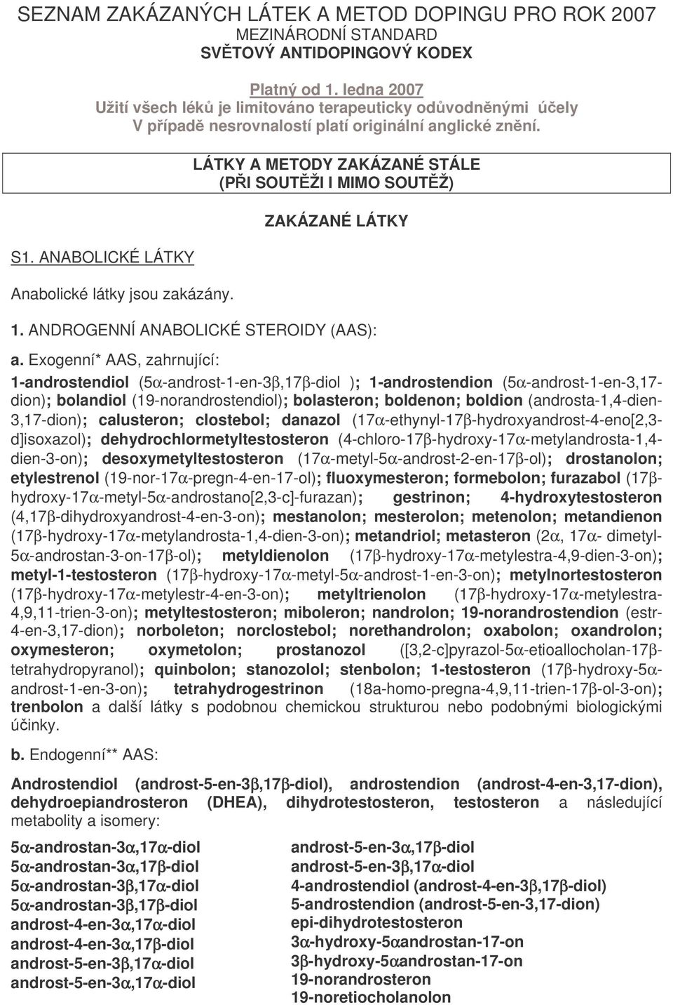 LÁTKY A METODY ZAKÁZANÉ STÁLE (PI SOUTŽI I MIMO SOUTŽ) ZAKÁZANÉ LÁTKY 1. ANDROGENNÍ ANABOLICKÉ STEROIDY (AAS): a.