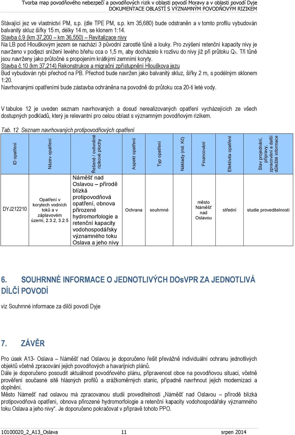 Pro zvýšení retenční kapacity nivy je navrženo v podjezí snížení levého břehu cca o 1,5 m, aby docházelo k rozlivu do nivy již při průtoku Q 1.