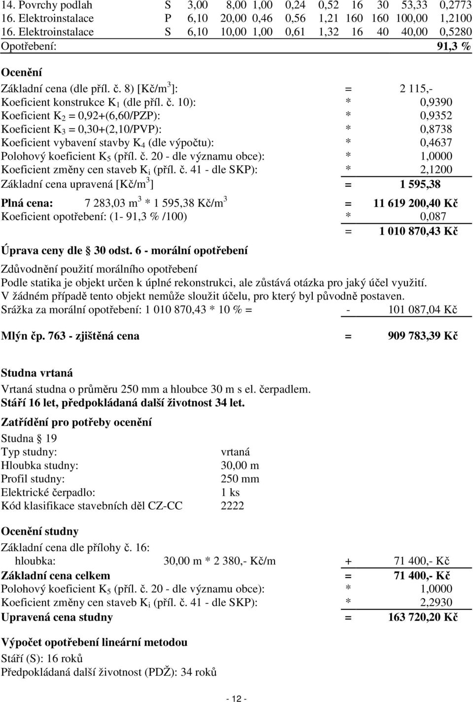 8) [Kč/m 3 ]: = 2 115,- Koeficient konstrukce K 1 (dle příl. č.