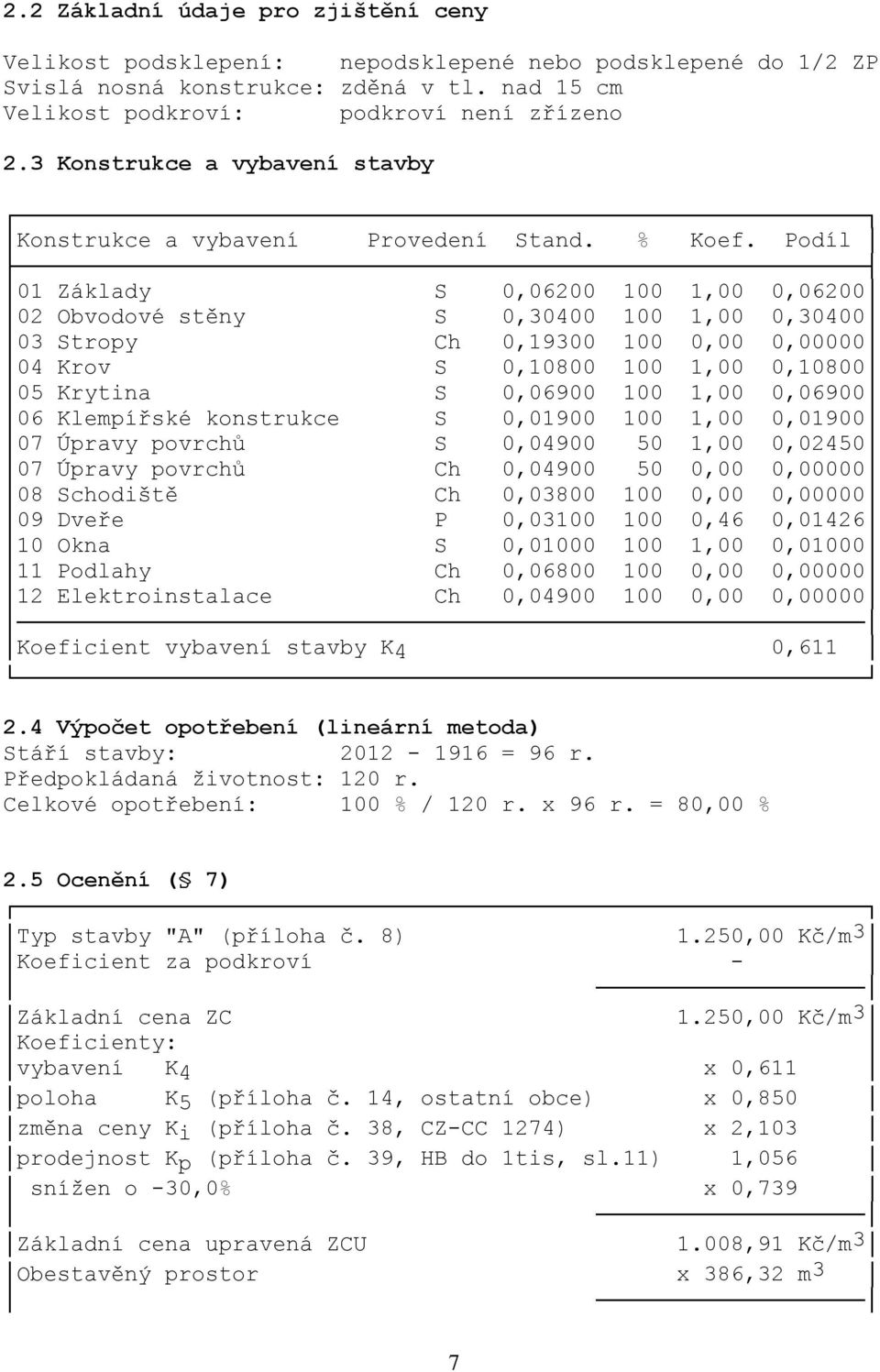 Podíl 01 Základy S 0,06200 100 1,00 0,06200 02 Obvodové stěny S 0,30400 100 1,00 0,30400 03 Stropy Ch 0,19300 100 0,00 0,00000 04 Krov S 0,10800 100 1,00 0,10800 05 Krytina S 0,06900 100 1,00 0,06900