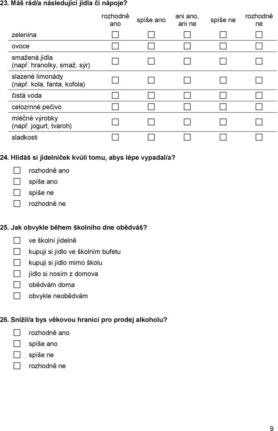 Hlídáš si jídelníček kvůli tomu, abys lépe vypadal/a? spíše 25. Jak obvykle během školního d obědváš?