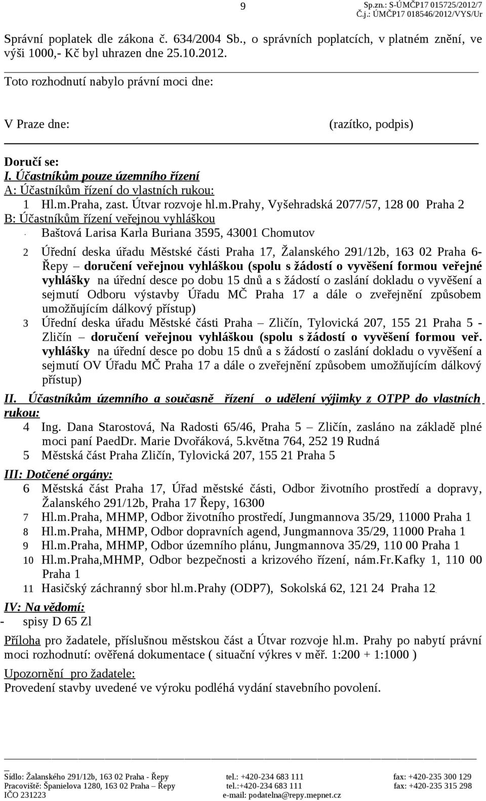 ci dne: V Praze dne: (razítko, podpis) Doručí se: I. Účastníkům 