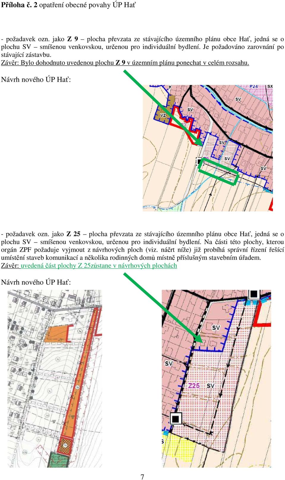 jako Z 25 plocha převzata ze stávajícího územního plánu obce Hať, jedná se o plochu SV smíšenou venkovskou, určenou pro individuální bydlení.