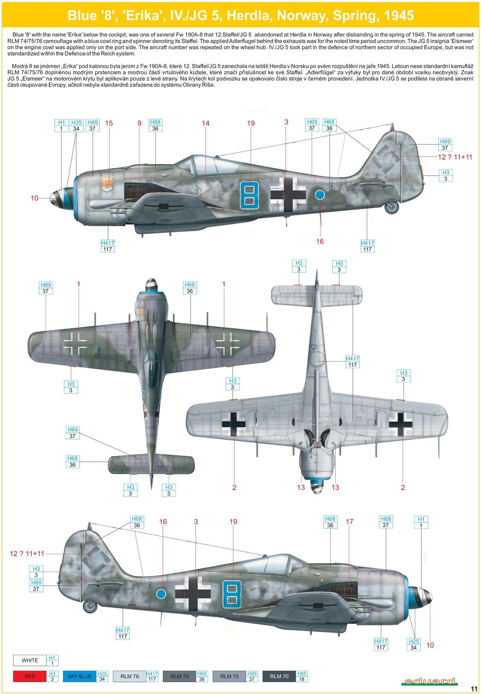 The applied Adlerflugel behind the exhausts was for the noted time period uncommon. The JG 5 insignia Eismeer on the engine cowl was applied only on the port side.