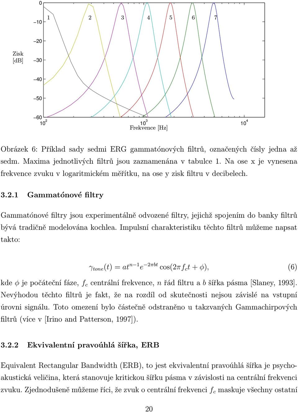 1 Gammatónové filtry Gammatónové filtry jsou experimentálně odvozené filtry, jejichž spojením do banky filtrů bývá tradičně modelována kochlea.