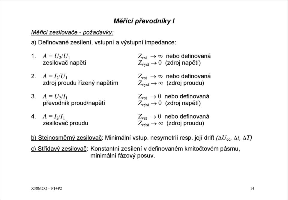 A / Z vst nebo definovaná převodník proud/napětí Z výst (zdroj napětí) 4.