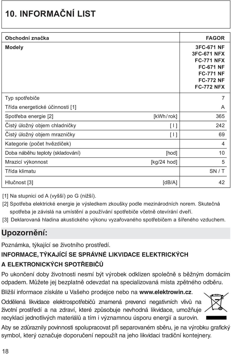 Třída klimatu SN / T Hlučnost [3] [db/a] 42 [1] Na stupnici od A (vyšší) po G (nižší). [2] Spotřeba elektrické energie je výsledkem zkoušky podle mezinárodních norem.