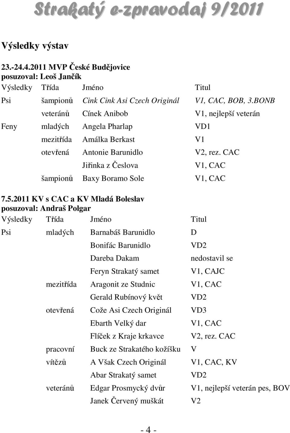 CAC Jiřinka z Česlova V1, CAC šampionů Baxy Boramo Sole V1, CAC 7.5.