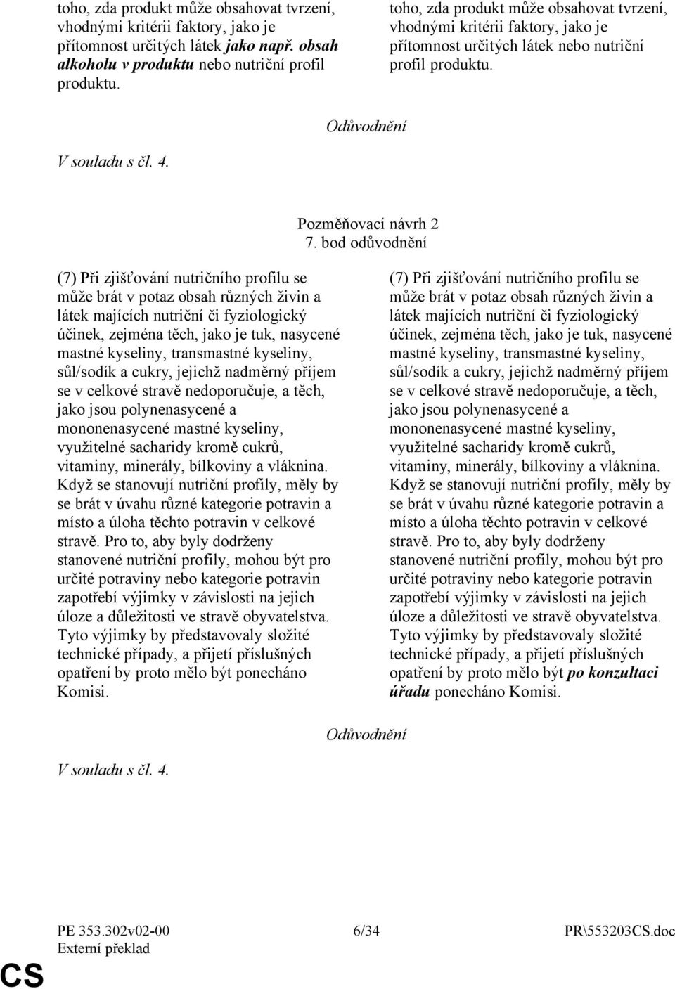 bod odůvodnění (7) Při zjišťování nutričního profilu se může brát v potaz obsah různých živin a látek majících nutriční či fyziologický účinek, zejména těch, jako je tuk, nasycené mastné kyseliny,