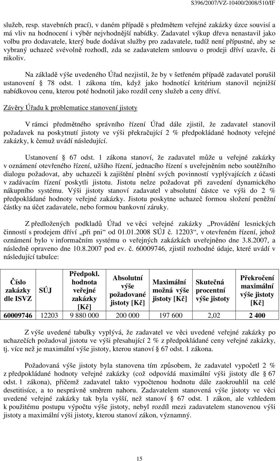 prodeji dříví uzavře, či nikoliv. Na základě výše uvedeného Úřad nezjistil, že by v šetřeném případě zadavatel porušil ustanovení 78 odst.