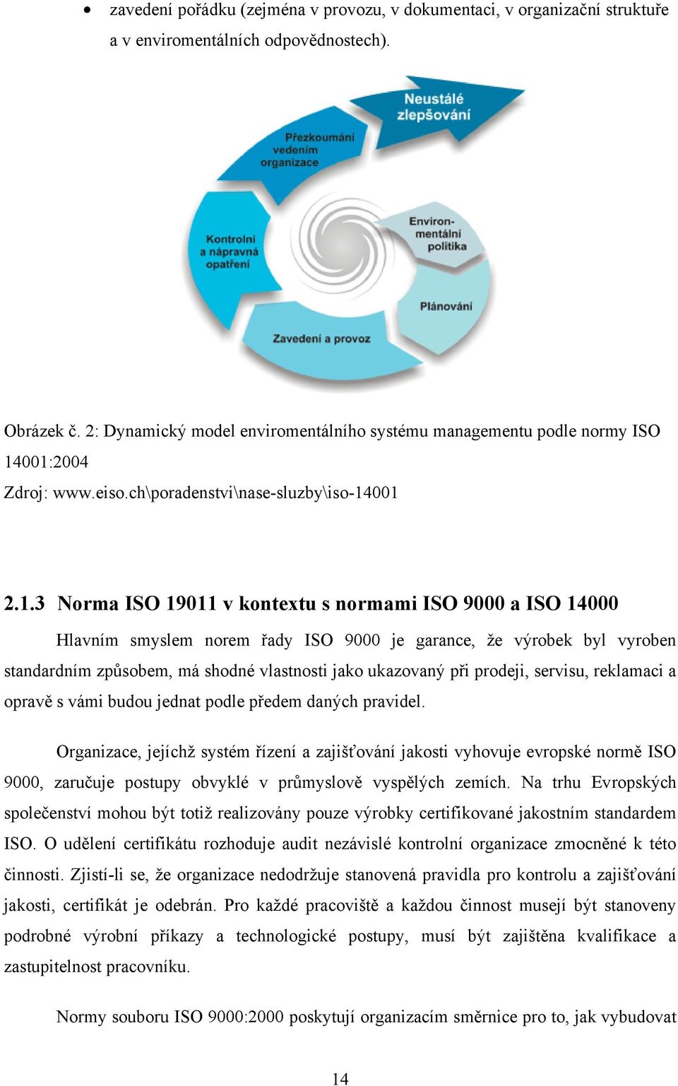 001:2004 Zdroj: www.eiso.ch\poradenstvi\nase-sluzby\iso-14001 2.1.3 Norma ISO 19011 v kontextu s normami ISO 9000 a ISO 14000 Hlavním smyslem norem řady ISO 9000 je garance, ţe výrobek byl vyroben