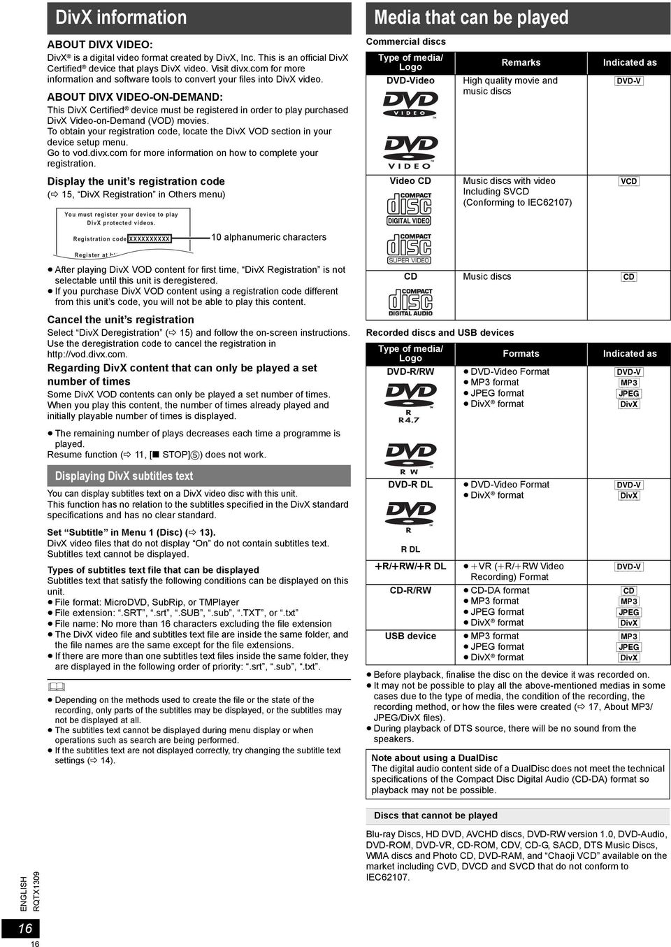 ABOUT DIVX VIDEO-ON-DEMAND: This DivX Certified device must be registered in order to play purchased DivX Video-on-Demand (VOD) movies.