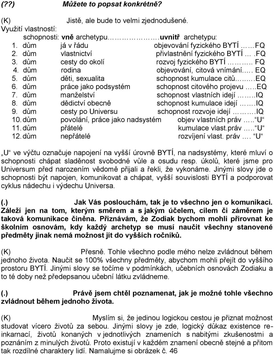 dům práce jako podsystém schopnost citového projevu..eq 7. dům manželství schopnost vlastních idejí..iq 8. dům dědictví obecně schopnost kumulace idejí.iq 9.