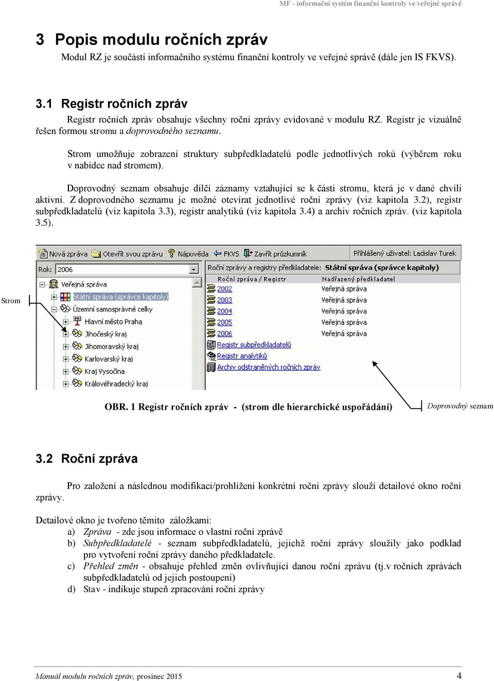 Strom umožňuje zobrazení struktury subpředkladatelů podle jednotlivých roků (výběrem roku v nabídce nad stromem).