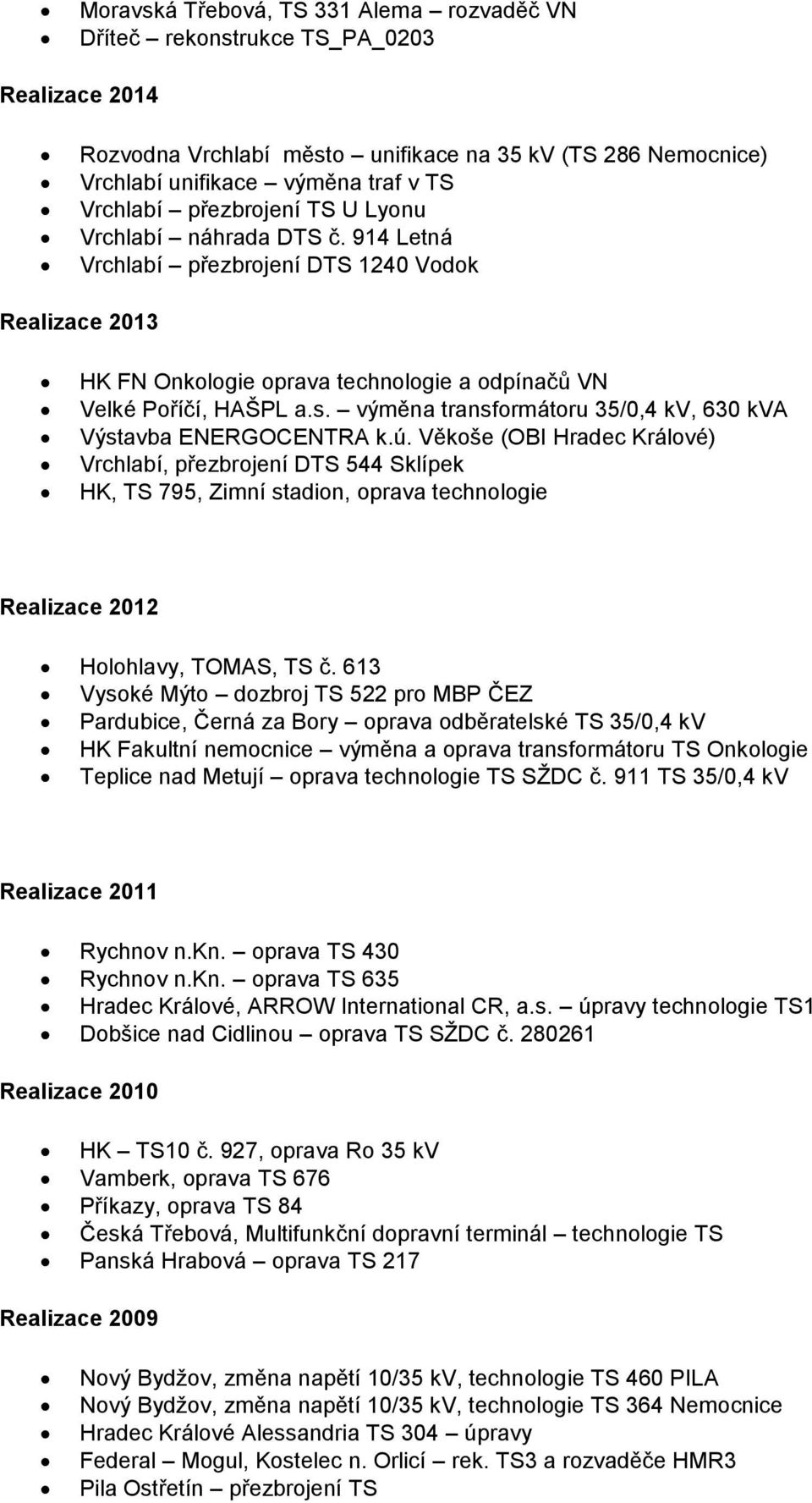 výměna transformátoru 35/0,4 kv, 630 kva Výstavba ENERGOCENTRA k.ú.