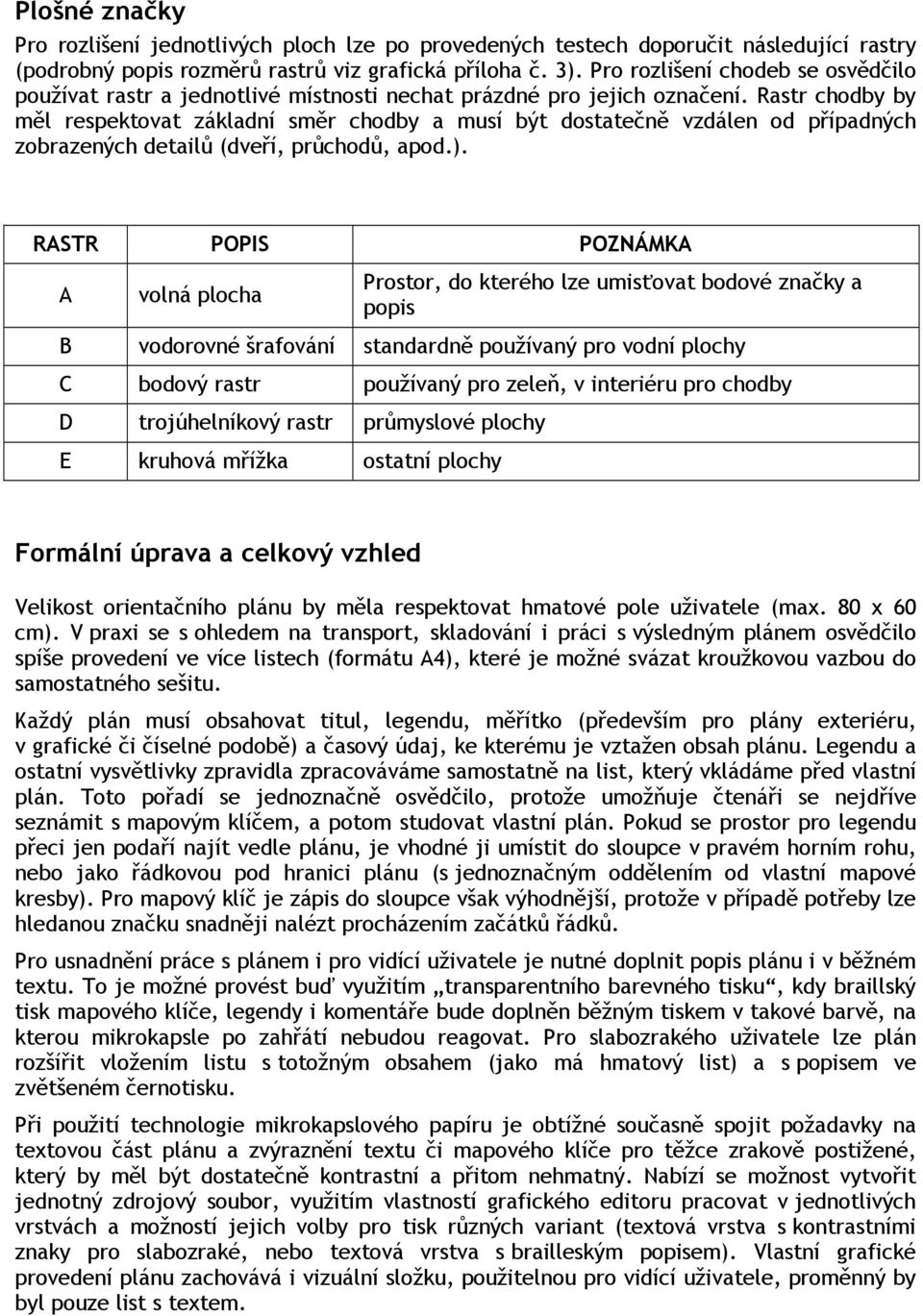 Rastr chodby by měl respektovat základní směr chodby a musí být dostatečně vzdálen od případných zobrazených detailů (dveří, průchodů, apod.).