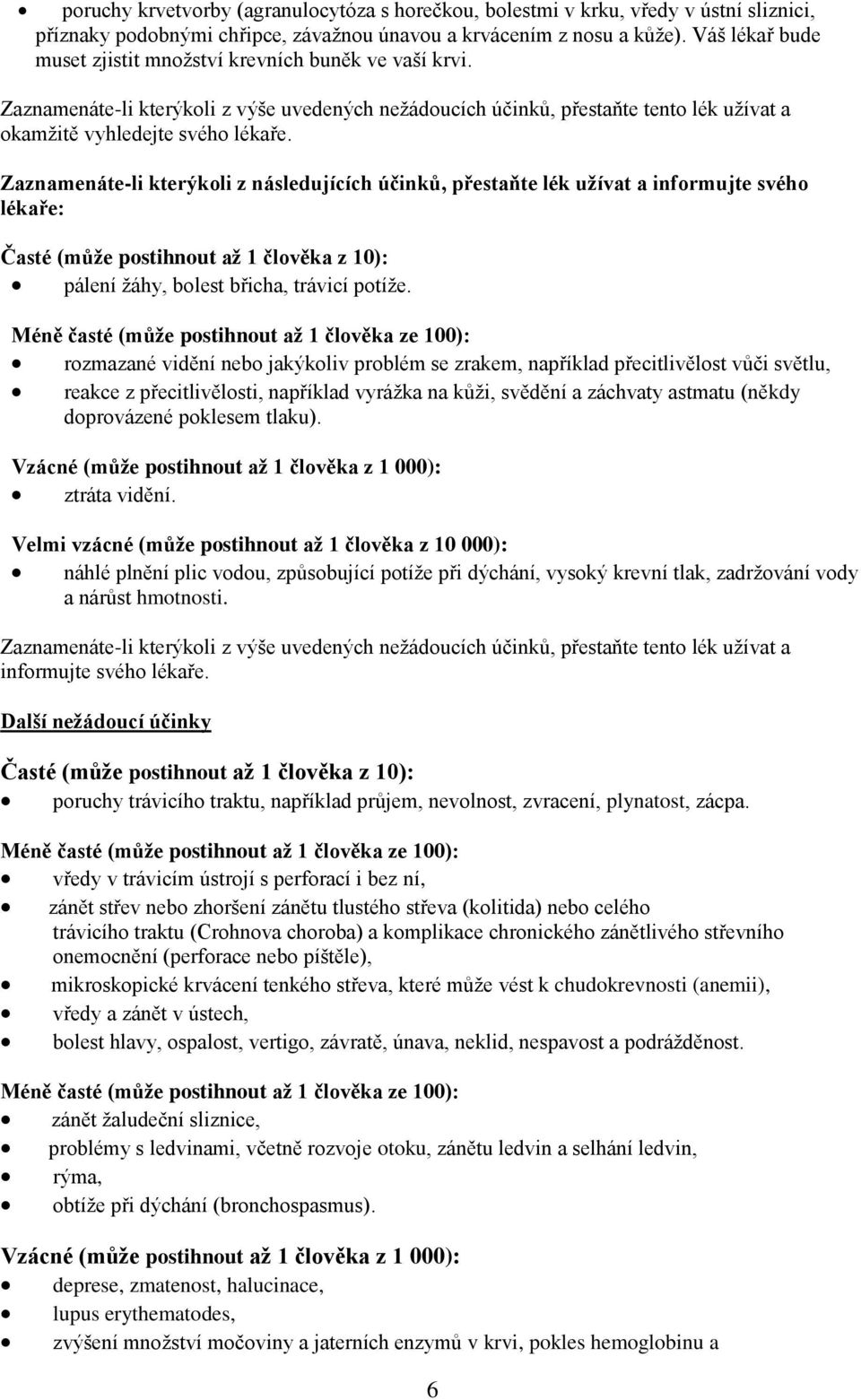 Zaznamenáte-li kterýkoli z následujících účinků, přestaňte lék užívat a informujte svého lékaře: Časté (může postihnout až 1 člověka z 10): pálení žáhy, bolest břicha, trávicí potíže.