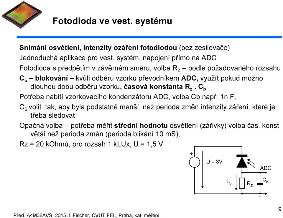 dlouhou dobu odběru vzorku, časová konstanta R z. C b Potřeba nabití vzorkovacího kondenzátoru ADC, volba Cb např.