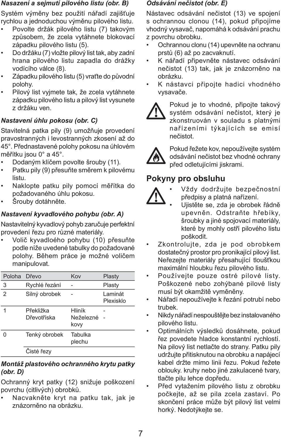 Do držáku (7) vložte pilový list tak, aby zadní hrana pilového listu zapadla do drážky vodícího válce (8). Západku pilového listu (5) vraťte do původní polohy.