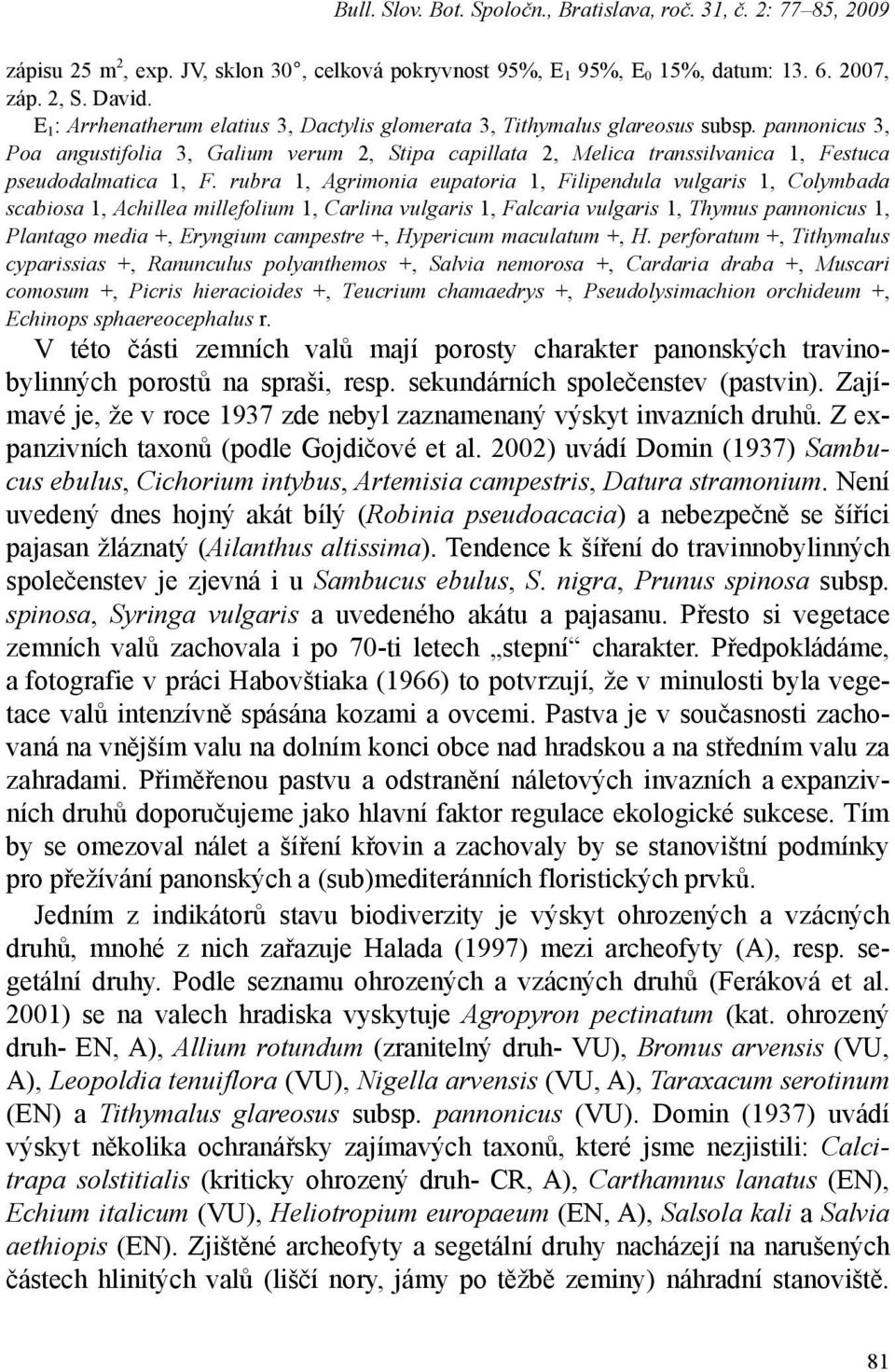 pannonicus 3, Poa angustifolia 3, Galium verum 2, Stipa capillata 2, Melica transsilvanica 1, Festuca pseudodalmatica 1, F.