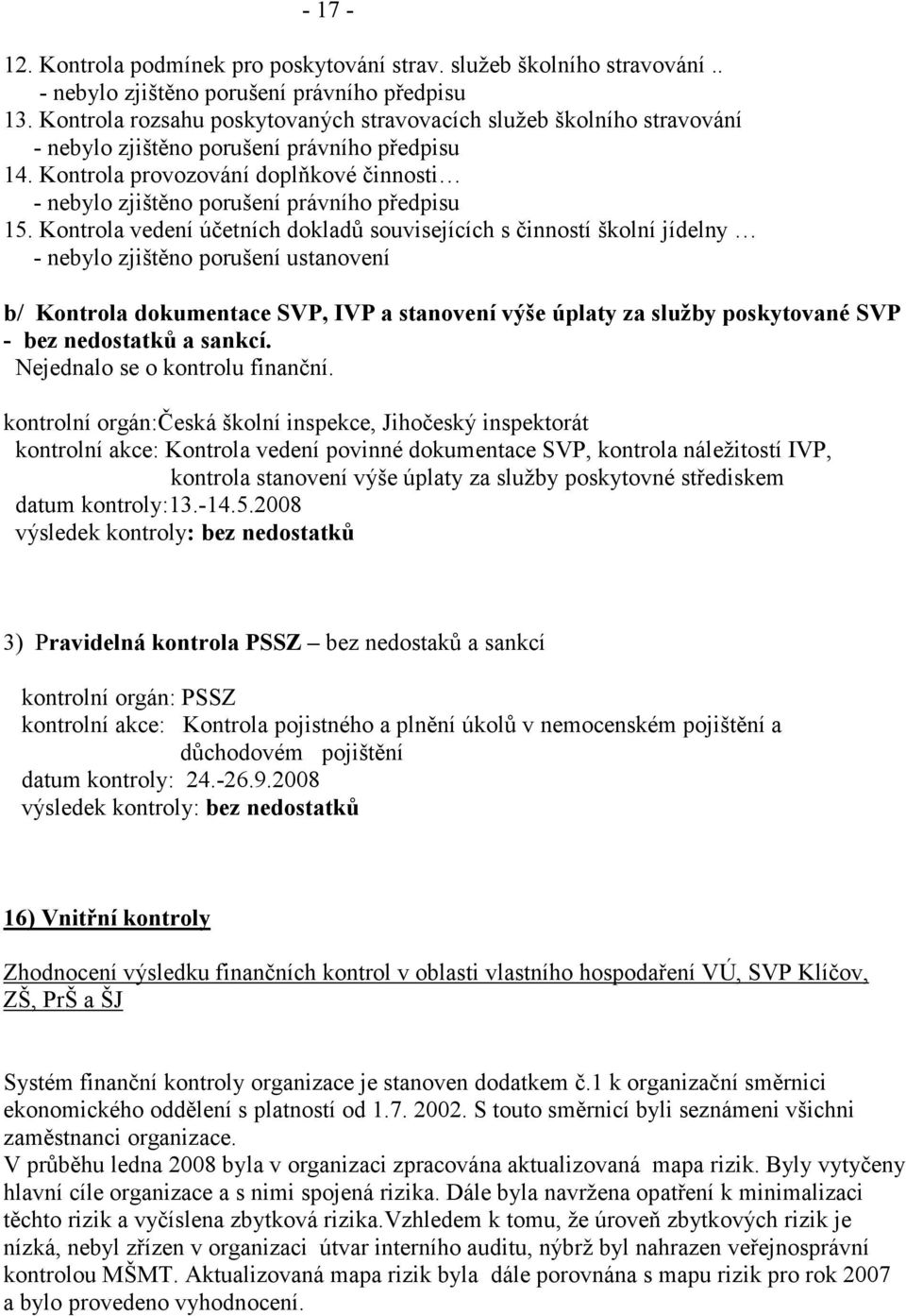 Kontrola provozování doplňkové činnosti - nebylo zjištěno porušení právního předpisu 15.