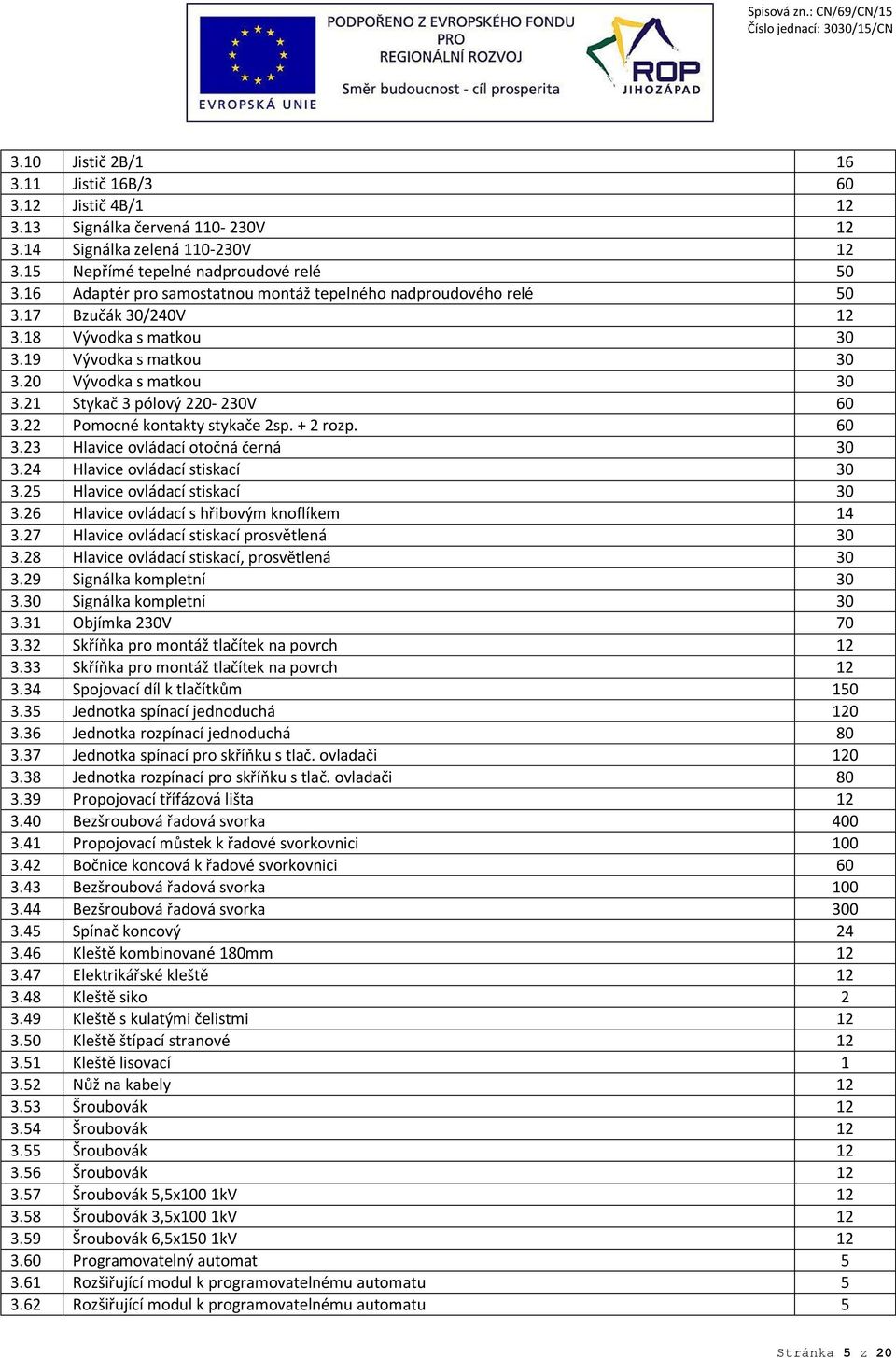 22 Pomocné kontakty stykače 2sp. + 2 rozp. 60 3.23 Hlavice ovládací otočná černá 30 3.24 Hlavice ovládací stiskací 30 3.25 Hlavice ovládací stiskací 30 3.26 Hlavice ovládací s hřibovým knoflíkem 14 3.