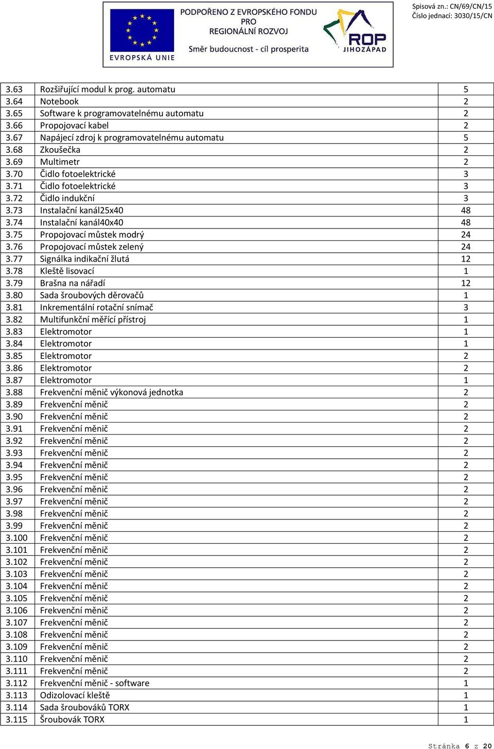 76 Propojovací můstek zelený 24 3.77 Signálka indikační žlutá 12 3.78 Kleště lisovací 1 3.79 Brašna na nářadí 12 3.80 Sada šroubových děrovačů 1 3.81 Inkrementální rotační snímač 3 3.