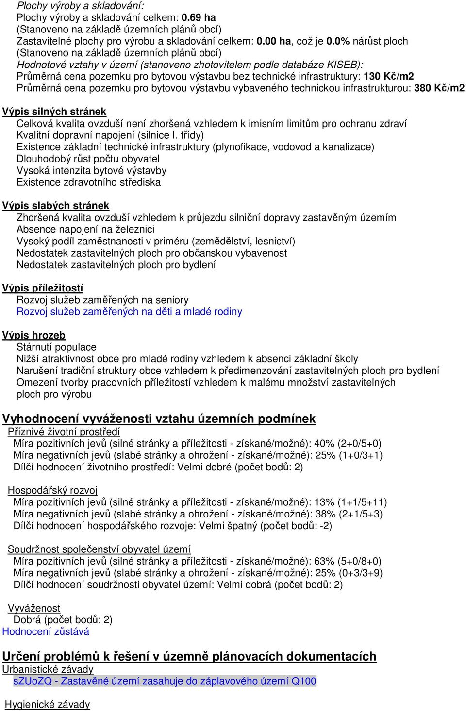 bytovou výstavbu vybaveného technickou infrastrukturou: 380 Kč/m2 Výpis silných stránek Celková kvalita ovzduší není zhoršená vzhledem k imisním limitům pro ochranu zdraví Kvalitní dopravní napojení