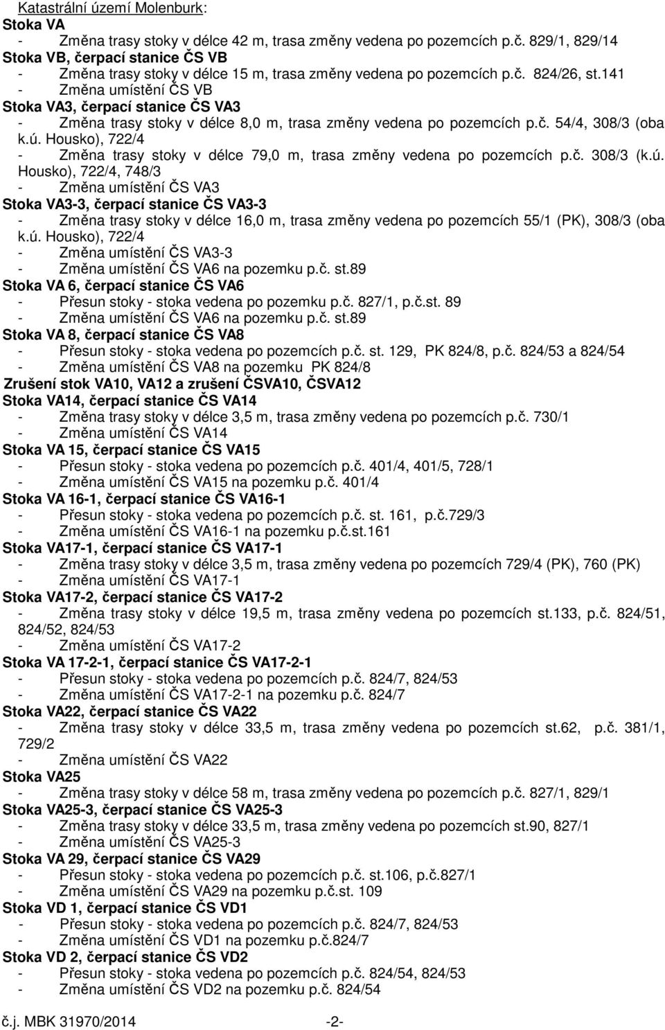 141 - Změna umístění ČS VB Stoka VA3, čerpací stanice ČS VA3 - Změna trasy stoky v délce 8,0 m, trasa změny vedena po pozemcích p.č. 54/4, 308/3 (oba k.ú.