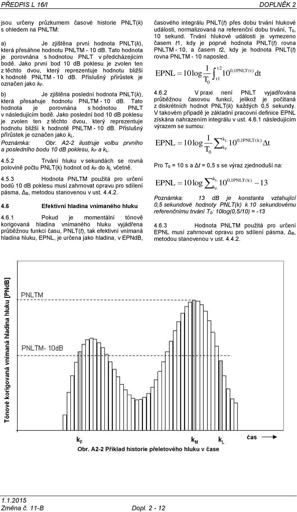 Příslušný přírůstek je označen jako k F. b) Je zjištěna poslední hodnota PNLT(k), která přesahuje hodnotu PNLTM - 10 db. Tato hodnota je porovnána s hodnotou PNLT v následujícím bodě.