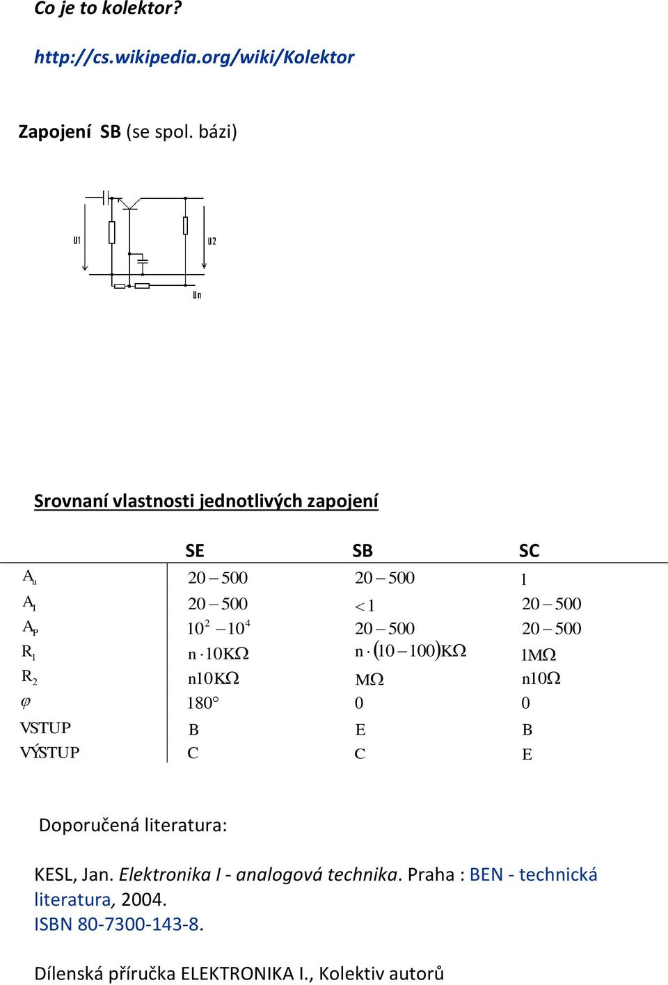20 500 n0 K M 80 n 0 00K VSTUP B E B E VÝSTUP C 0 C 20 500 20 500 M n0 0 Doporučená literatura: KESL, Jan.