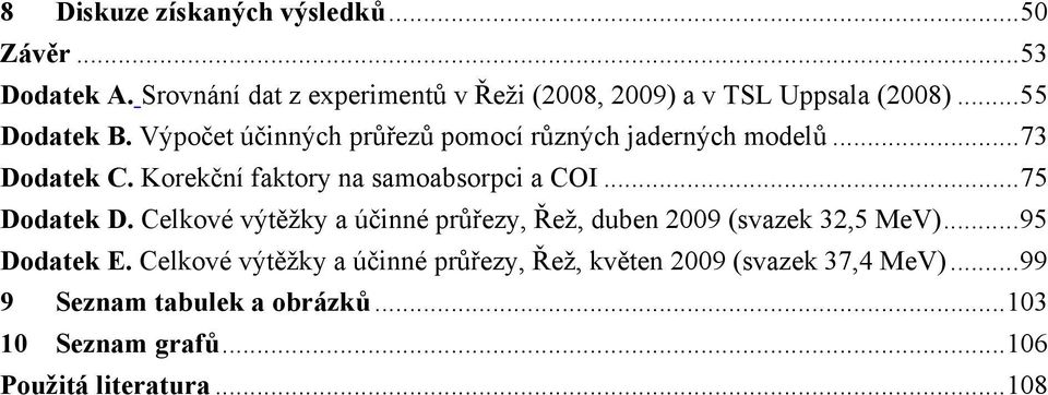 Korekční faktory na samoabsorpci a COI...75 Dodatek D. Celkové výtěžky a účinné průřezy, Řež, duben 2009 (svazek 32,5 MeV).