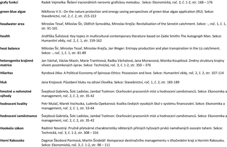 91-101 health heat balance heterogenita krajinné matrice Jindřiška Šulistová: Key topics in multicultural contemporary literature based on Zadie Smiths The Autograph Man. Sekce: Humanitní vědy, roč.