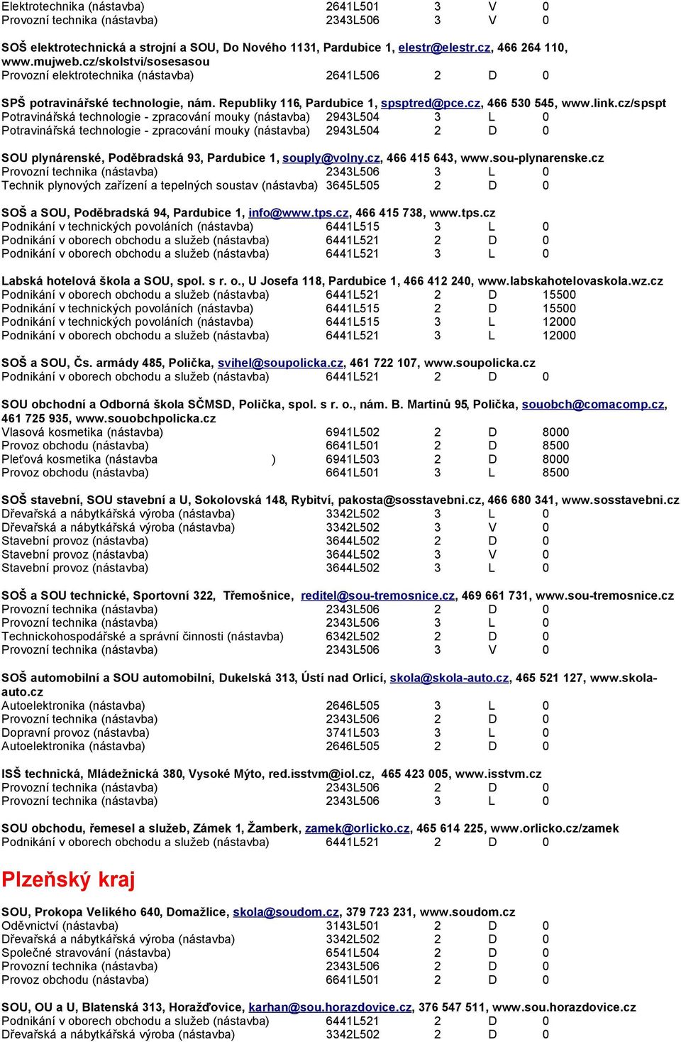 cz/spspt Potravinářská technologie - zpracování mouky (nástavba) 2943L504 3 L 0 Potravinářská technologie - zpracování mouky (nástavba) 2943L504 2 D 0 SOU plynárenské, Poděbradská 93, Pardubice 1,