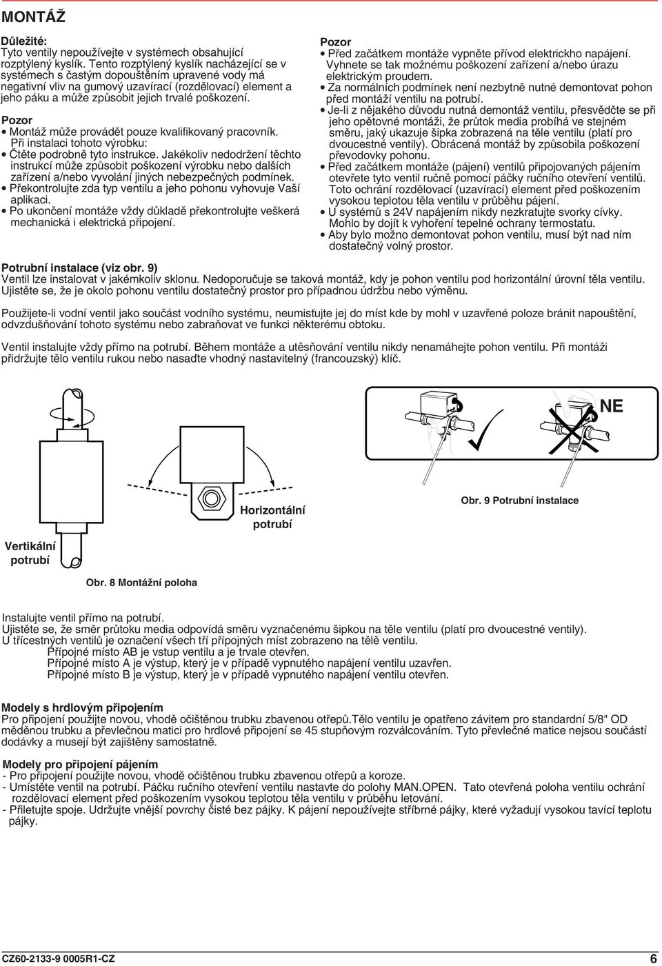 Pozor Montáž může provádět pouze kvalifikovaný pracovník. Při instalaci tohoto výrobku: Čtěte podrobně tyto instrukce.