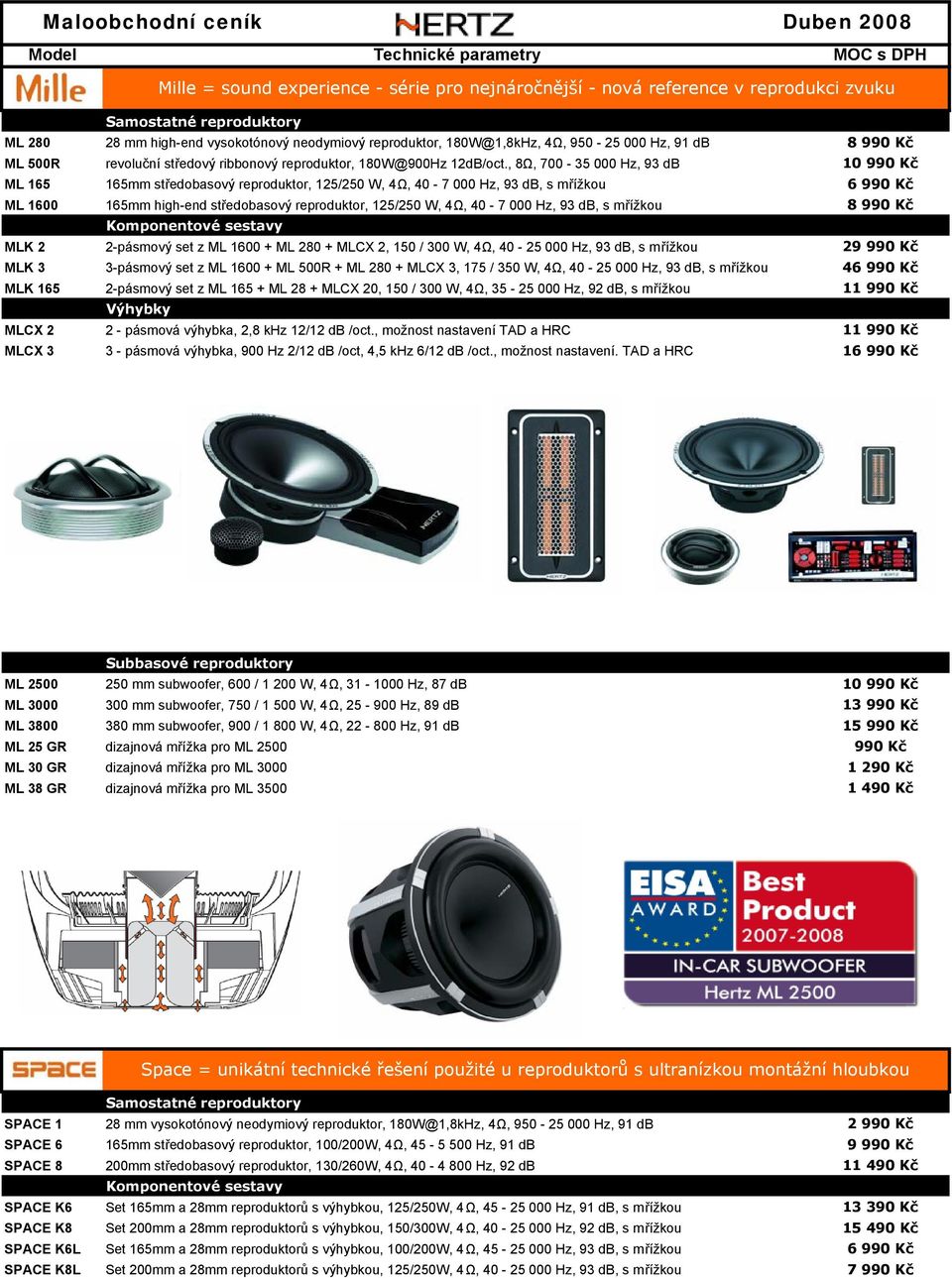 , 8Ω, 700-35 000 Hz, 93 db 10 990 Kč ML 165 165mm středobasový reproduktor, 125/250 W, 4Ω, 40-7 000 Hz, 93 db, s mřížkou 6 990 Kč ML 1600 165mm high-end středobasový reproduktor, 125/250 W, 4Ω, 40-7