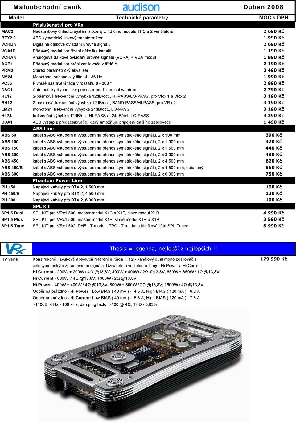 úrovně signálu (VCRA) + VCA modul 1 890 Kč ACB1 Přídavný modul pro práci zesilovače v třídě A 2 190 Kč PRM3 Stereo parametrický ekvalizér 3 490 Kč SM24 Monotónní subsonický filtr 14-36 Hz 1 990 Kč