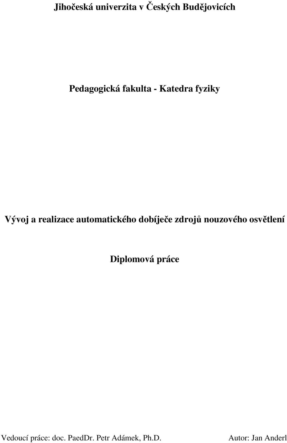 dobíječe zdrojů nouzového osvětlení Diplomová práce