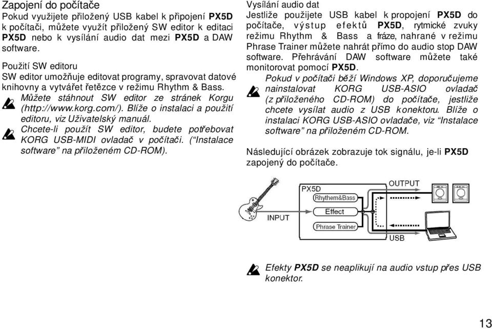 Blíže o instalaci a použití editoru, viz Uživatelský manuál. Chcete-li použít SW editor, budete potřebovat KORG USB-MIDI ovladač v počítači. ( Instalace software na přiloženém CD-ROM).