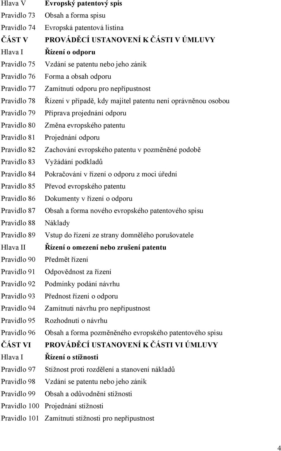 projednání odporu Pravidlo 80 Změna evropského patentu Pravidlo 81 Projednání odporu Pravidlo 82 Zachování evropského patentu v pozměněné podobě Pravidlo 83 Vyžádání podkladů Pravidlo 84 Pokračování