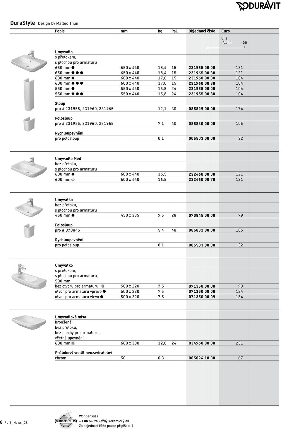 00 00 104 600 mm 600 x 440 17,0 15 231960 00 30 104 550 mm 550 x 440 15,8 24 231955 00 00 104 550 mm 550 x 440 15,8 24 231955 00 30 104 Sloup pro # 231955, 231960, 231965 12,1 30 085829 00 00 174