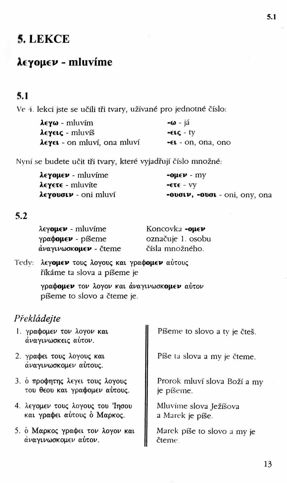 vyjadřují číslo množné: λεγομεν - mluvíme λεγετε - mluvíte λεγουσιν - oni mluví -ομεν - my -ετε - vy -ουσιν, -ουσι - oni, ony, ona 5.